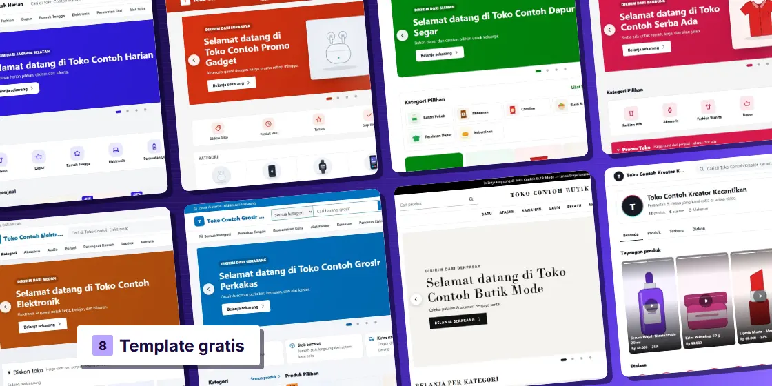 Delapan contoh tampilan template toko Marketplace Gratis