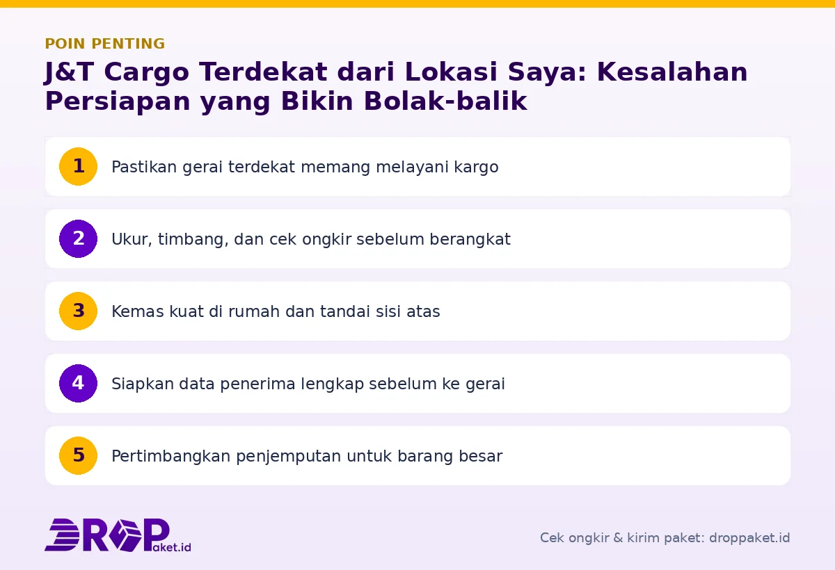 Infografis poin penting J&T Cargo terdekat dari lokasi saya - Drop Paket