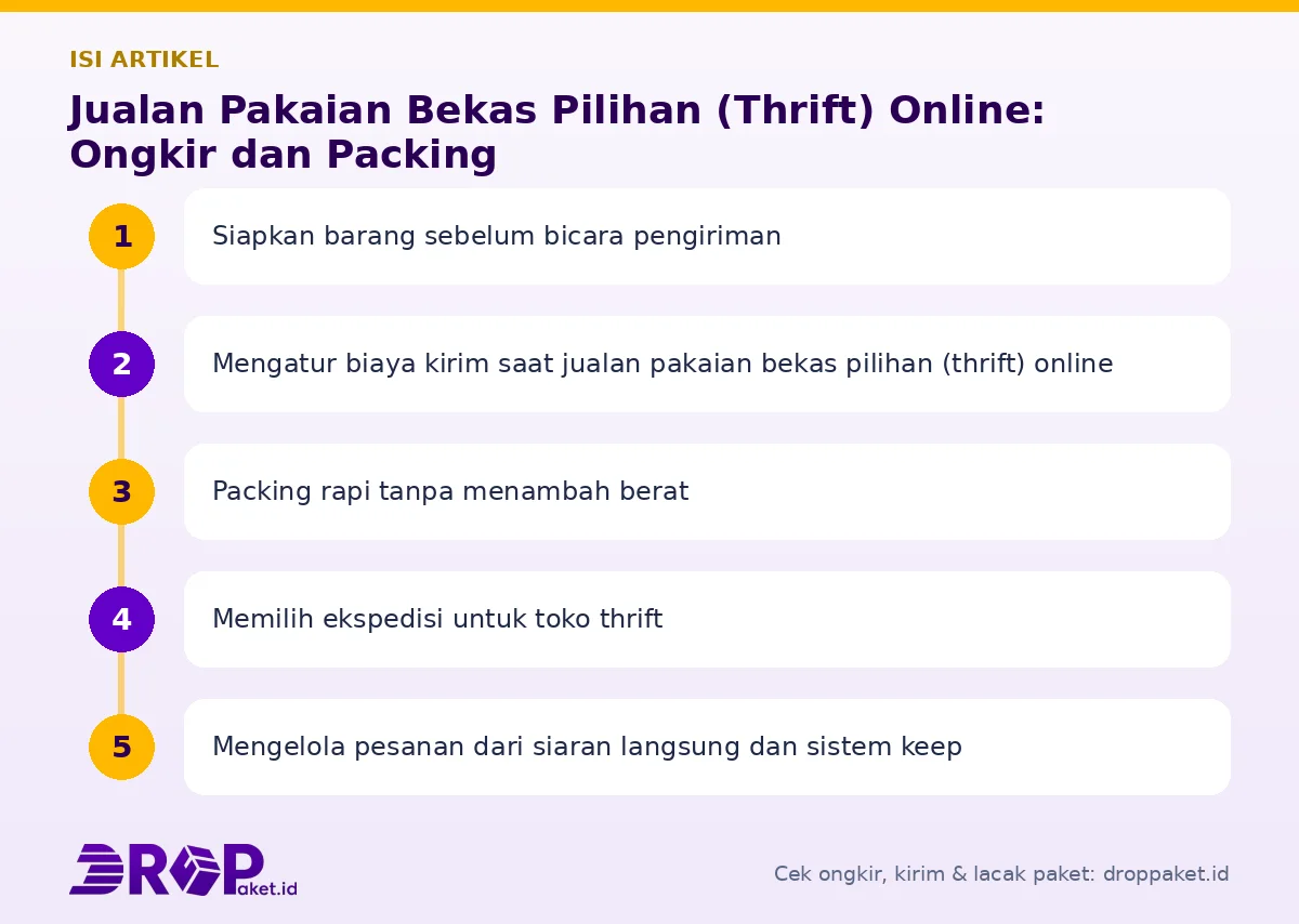 Peta isi artikel Jualan pakaian bekas pilihan (thrift) online - Drop Paket