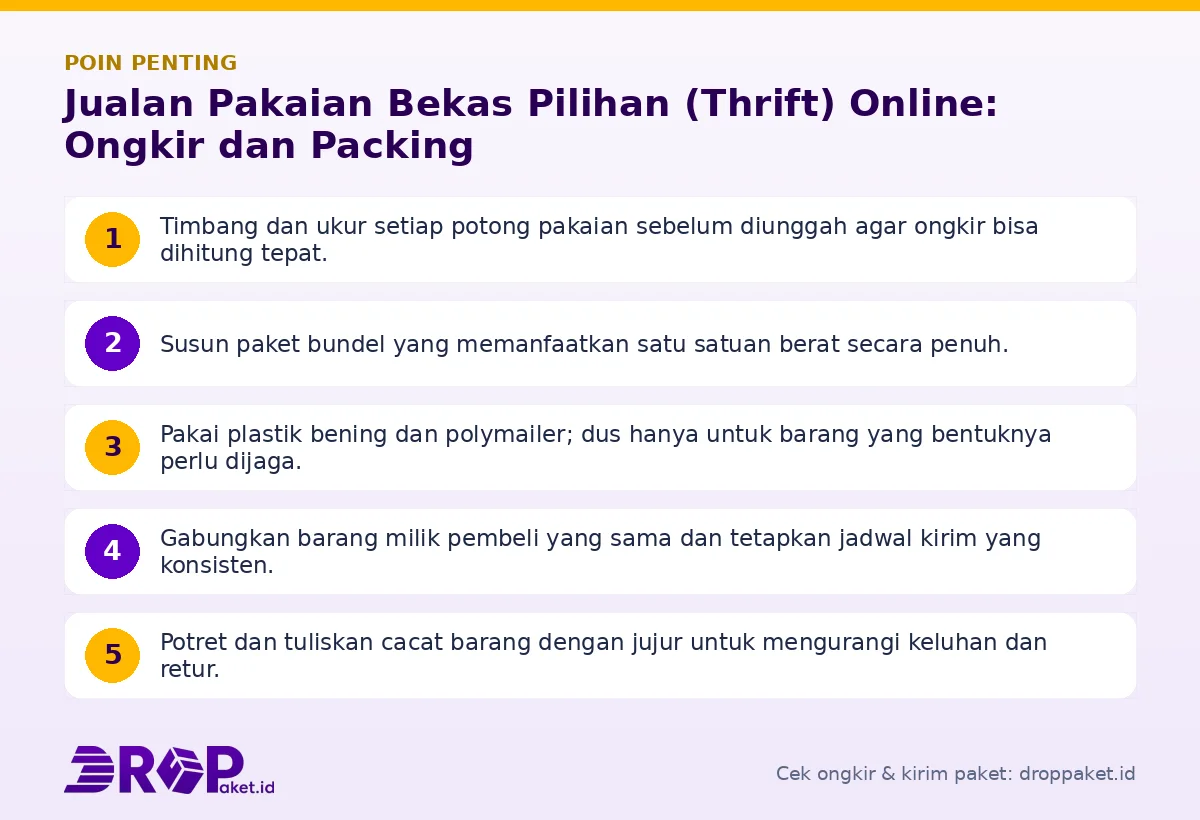 Poin penting: Jualan Pakaian Bekas Pilihan (Thrift) Online: Ongkir dan Packing