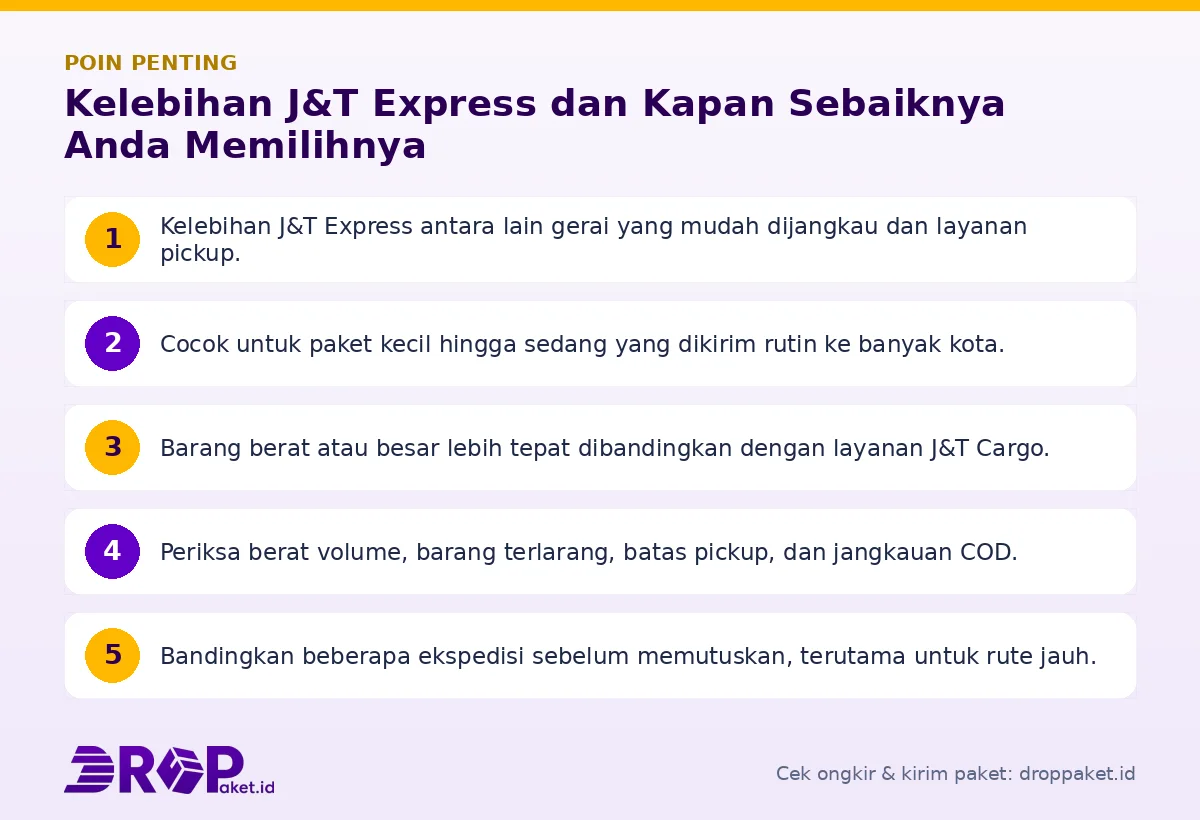 Poin penting: Kelebihan J&T Express dan Kapan Sebaiknya Anda Memilihnya