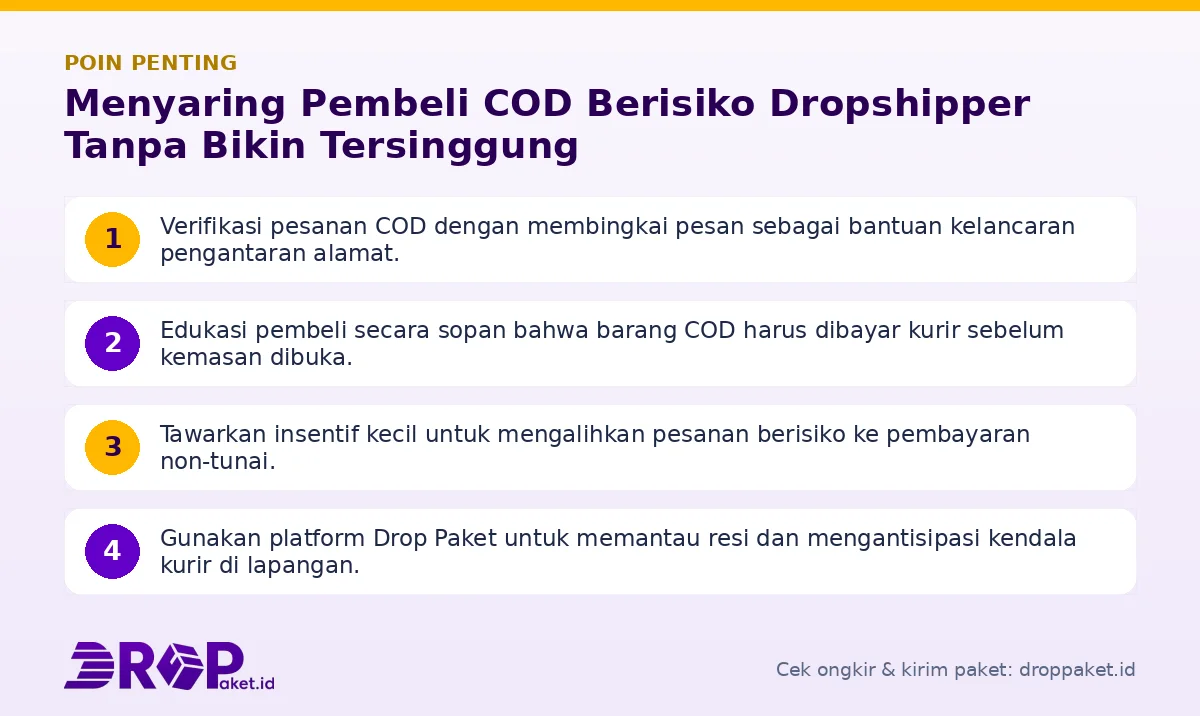 Poin penting: Menyaring Pembeli COD Berisiko Dropshipper Tanpa Bikin Tersinggung