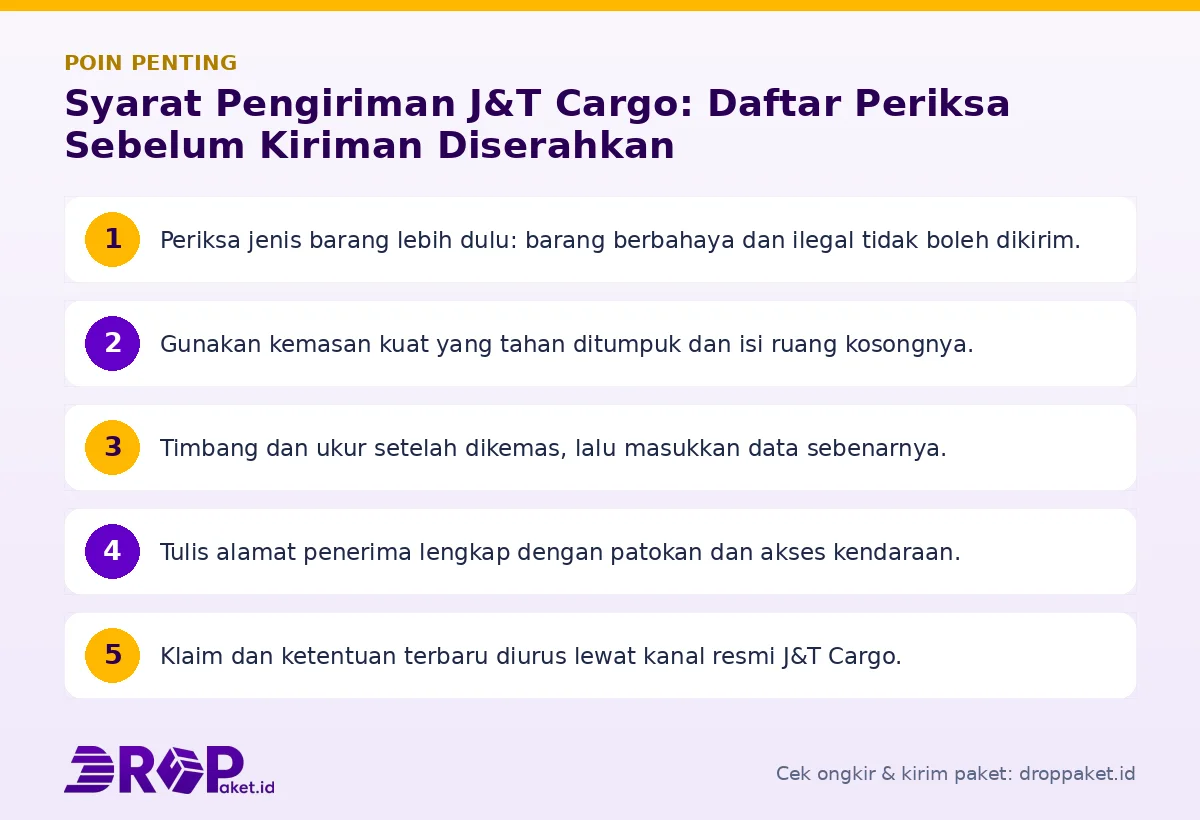 Infografis poin penting Syarat pengiriman J&T Cargo - Drop Paket