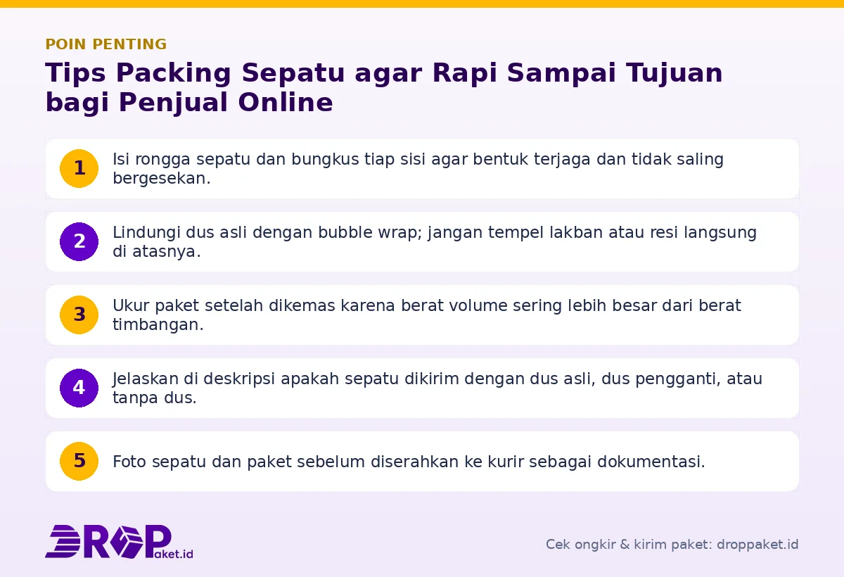 Poin penting: Tips Packing Sepatu agar Rapi Sampai Tujuan bagi Penjual Online